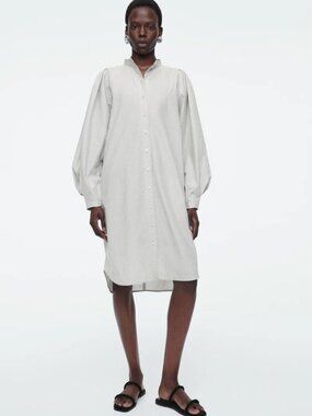 COS Oversized Pinstripe Button-Up Shirt Dress in Gray and White - Size 2